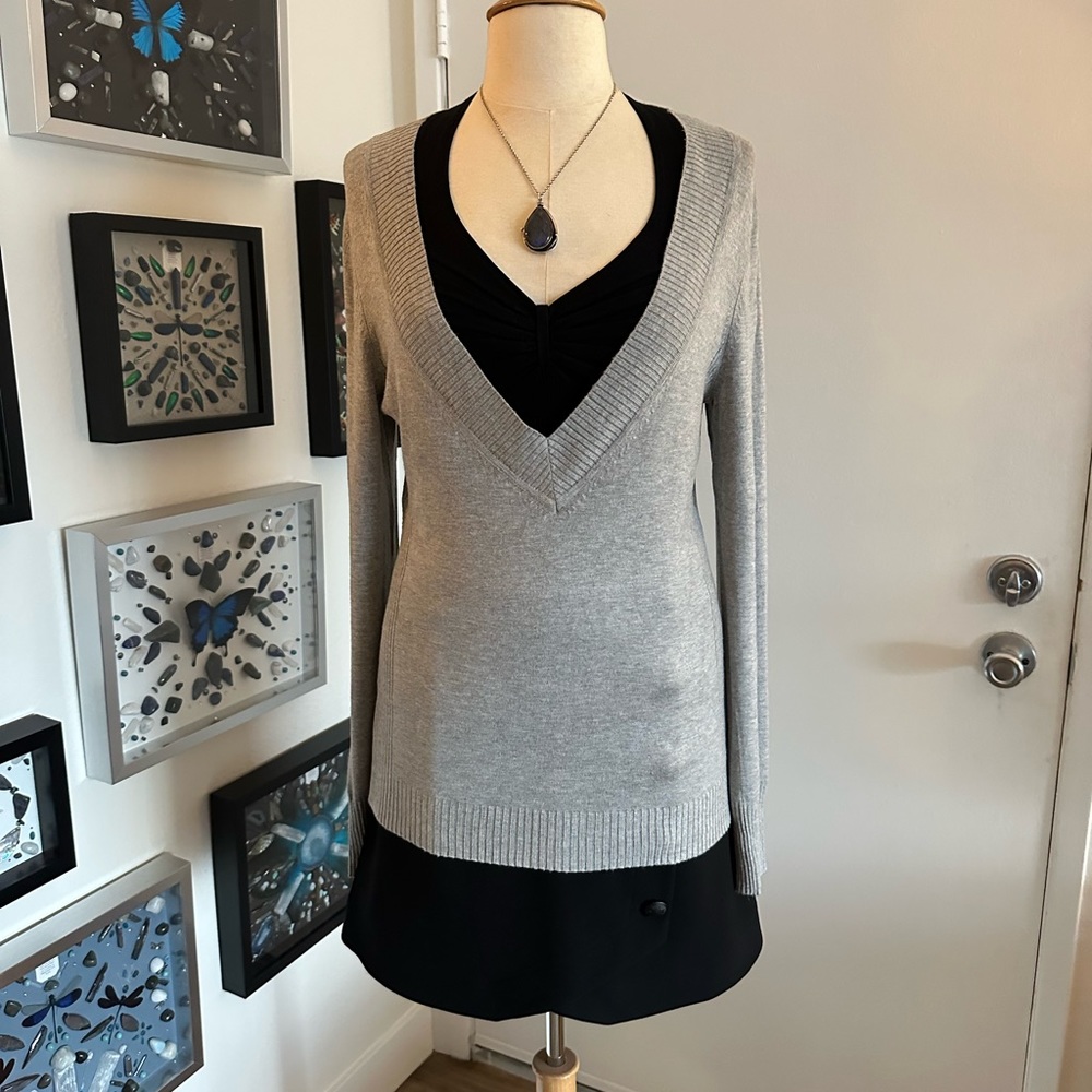 Express deep Vneck Sweater grey